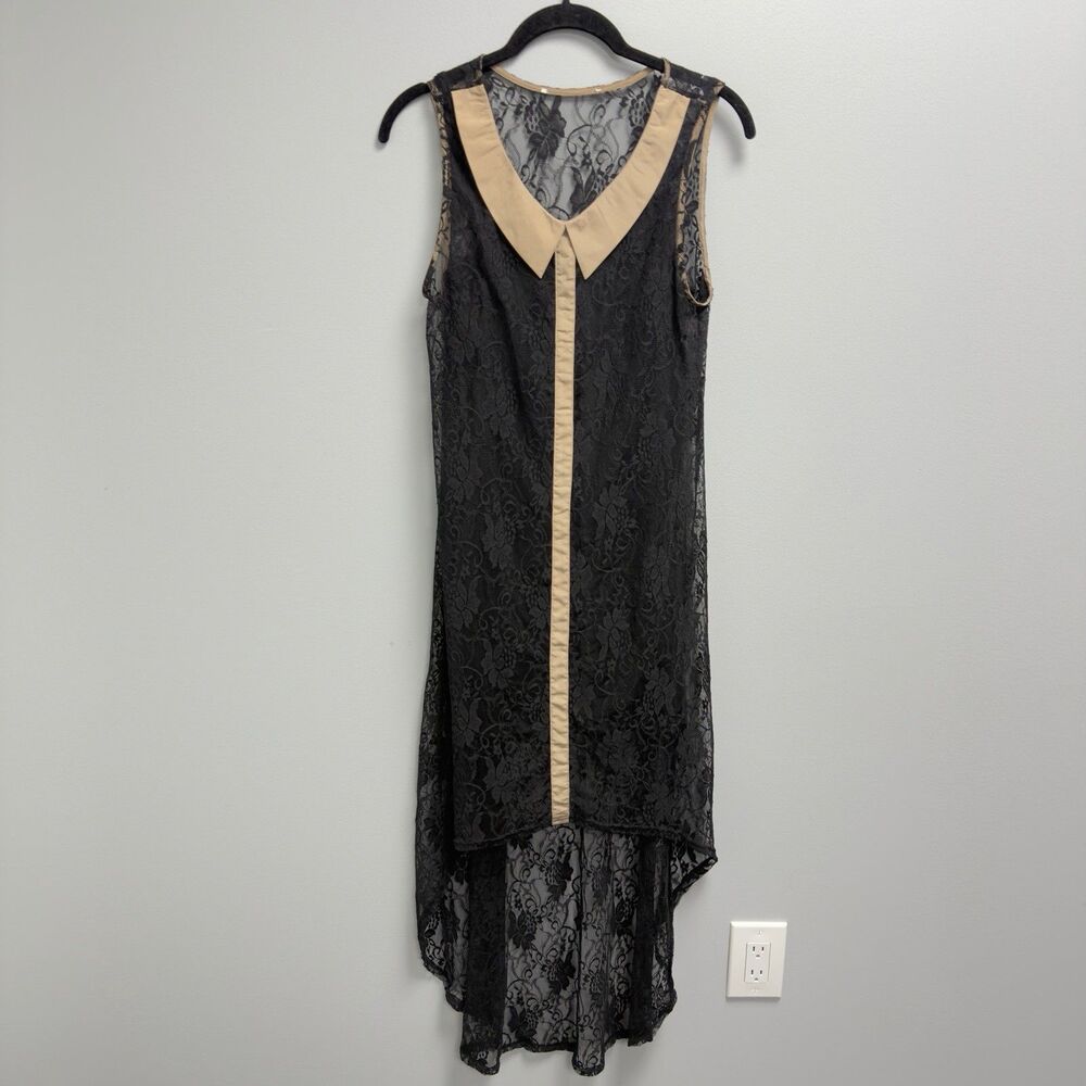 Jodi Kristopher Black Lace Hi Low Dress Small Sheer Sleeveless Peter Pan Collar